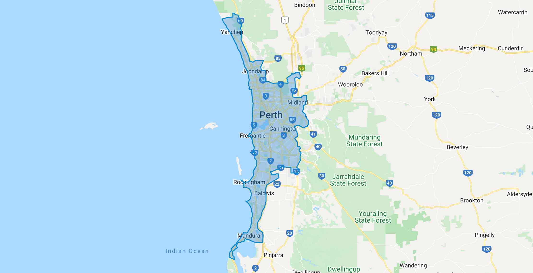 Map of Perth Home GP service area