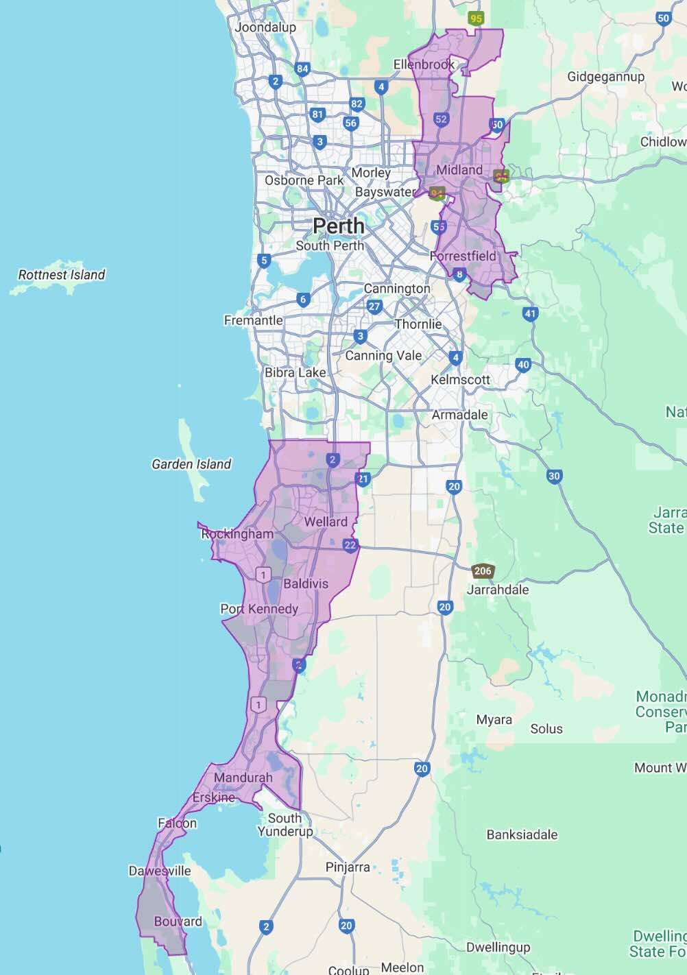 Map showing the service area Mike is covering